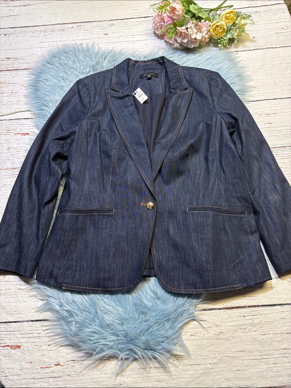 NWT Talbots Refined Denim Modern Blazer sz 14P